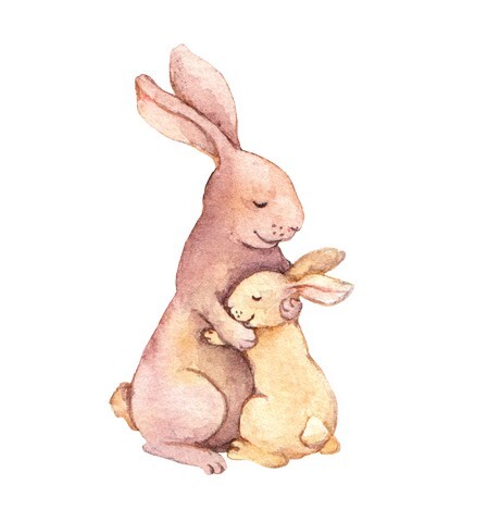 Animal hugs - mother rabbit embrace her kid